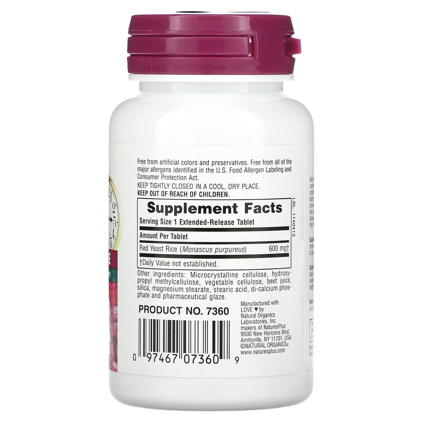 Nature's Plus, Herbal Actives, Red Yeast Rice, Extended Release, 600 mg, 30 Vegetarian Tablets UPC 097467073609