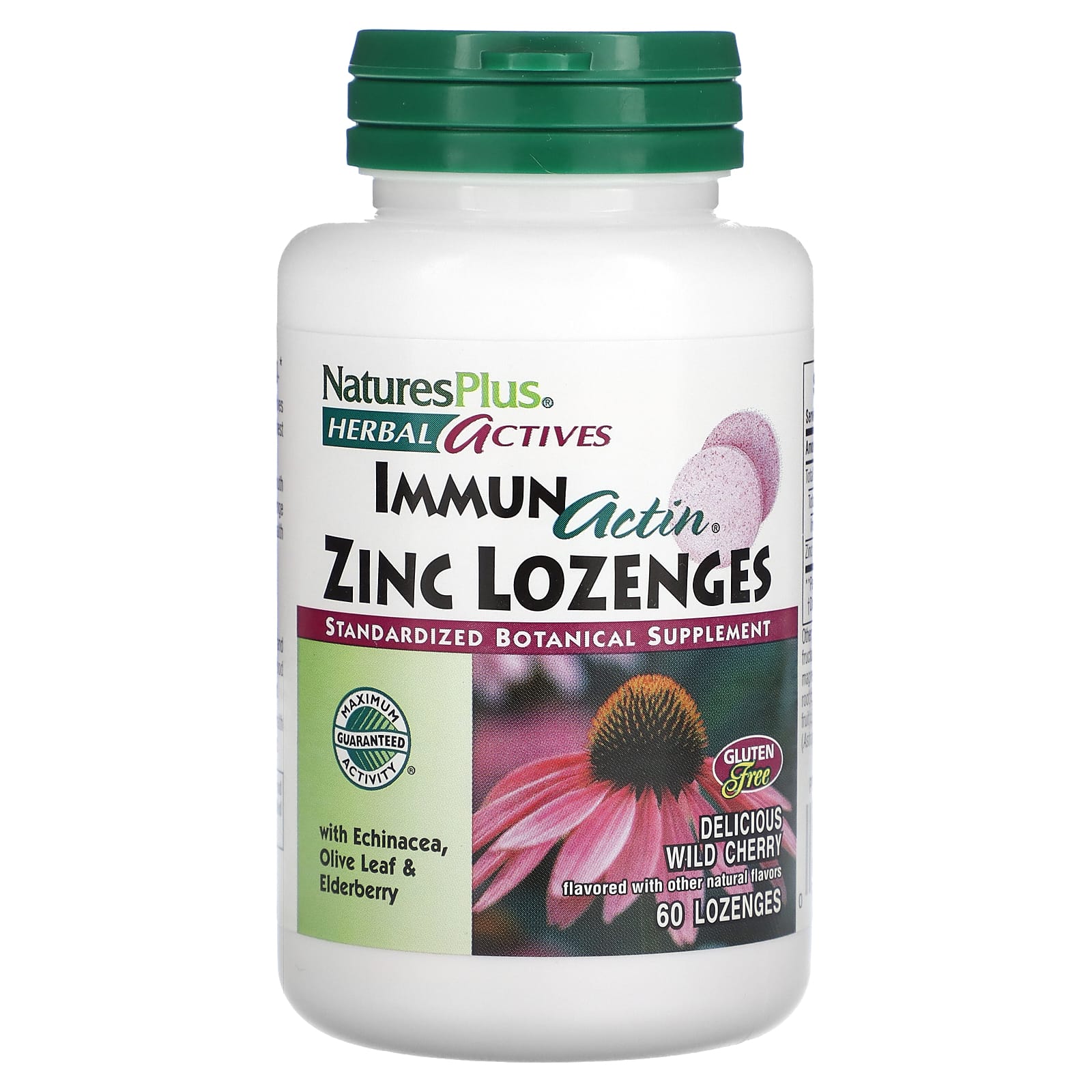 Nature's Plus, Herbal Actives ImmunActin Zinc Lozenges, 60 Lozenges UPC 097467074477 | Hilife Vitamins