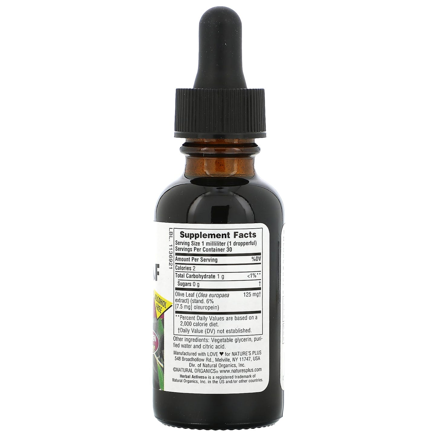 Nature's Plus, Herbal Actives, Olive Leaf, Alcohol Free, 1 Oz Liquid UPC 097467078499 | Hilife Vitamins