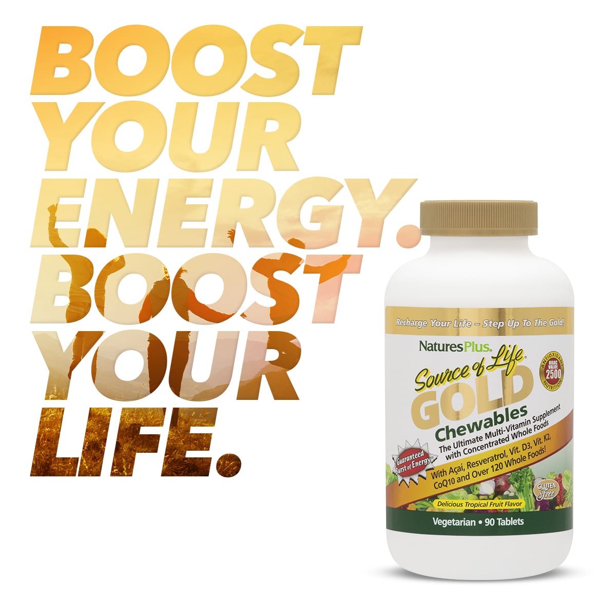 Nature's Plus, Source of Life, Gold Chewables, Delicious Tropical, 90 Chewables UPC 097467307193 | Hilife Vitamins