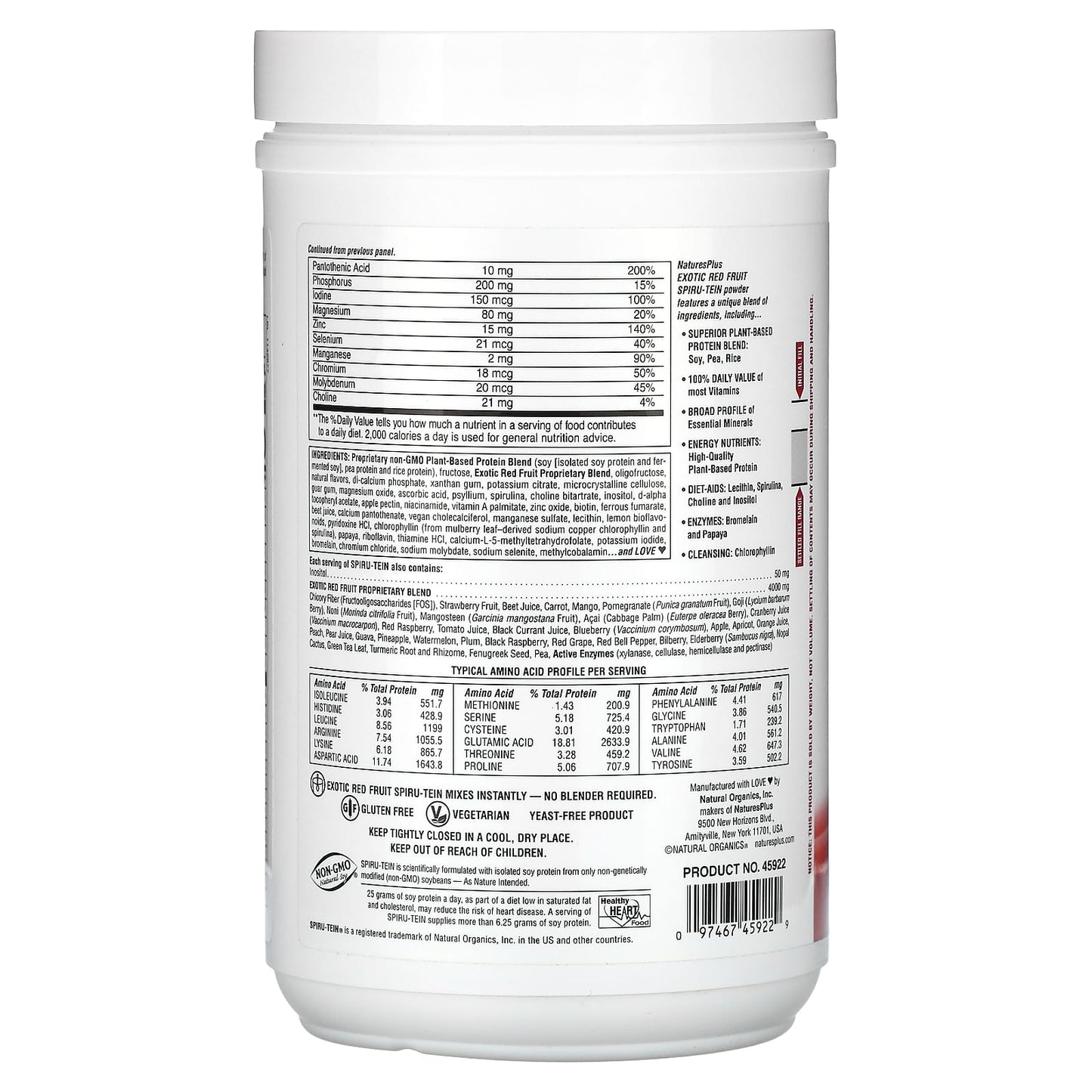 Nature's Plus, Spiru-Tein, High Protein Energy Meal, Exotic Red F, 1.1 Lbs UPC 097467459229 | Hilife Vitamins