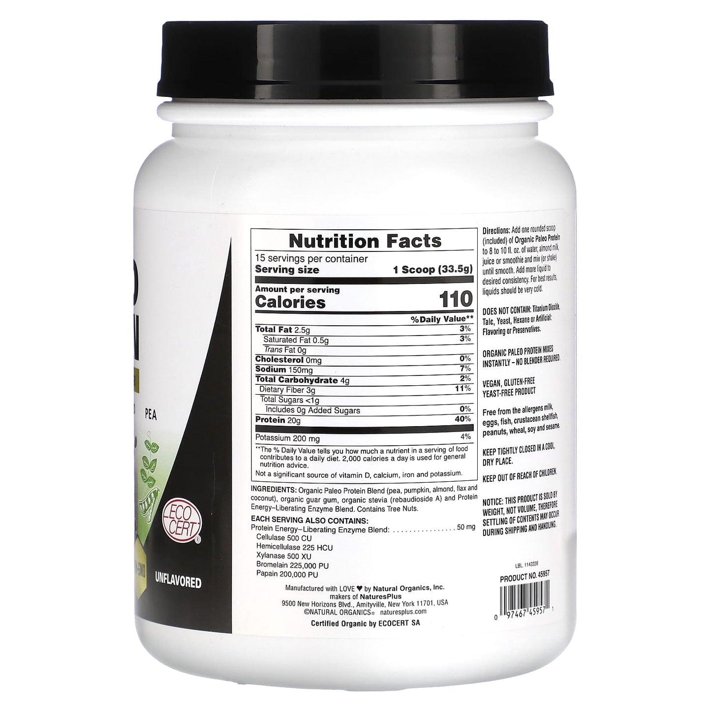 Nature's Plus, Paleo Protein Powder, Unflavored and Unsweetened, 1.49 lbs (675g) UPC 097467459571 | Hilife Vitamins