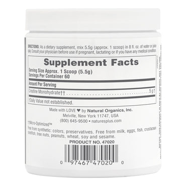 Nature's Plus, Creatine Micro-Optimized™ Powder, 0.73 lb (330g) UPC 097467470200 | Hilife Vitamins