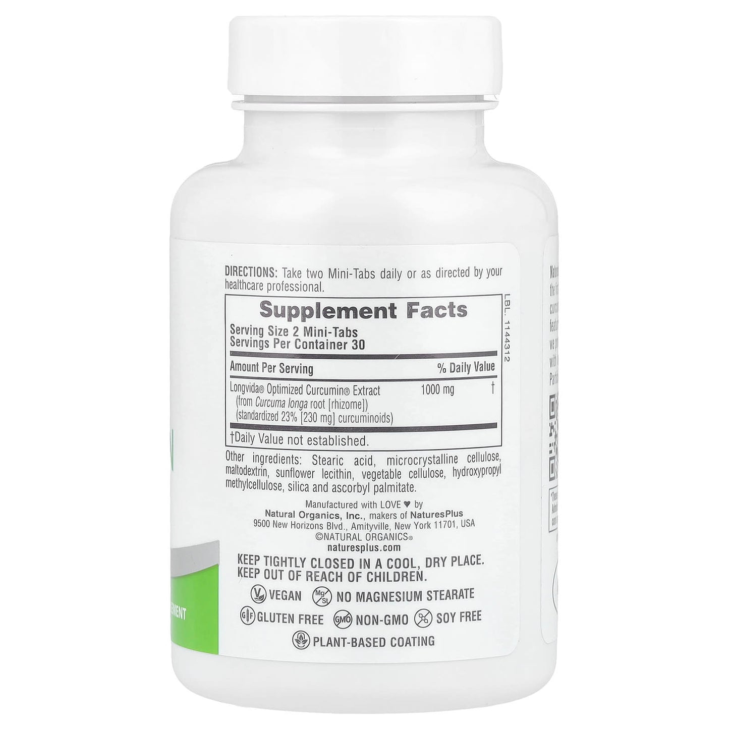 Nature’s Plus, Pro Longvida®, Curcumin 1000, 60 Mini-Tabs UPC 097467496163 | HiLife Vitamins