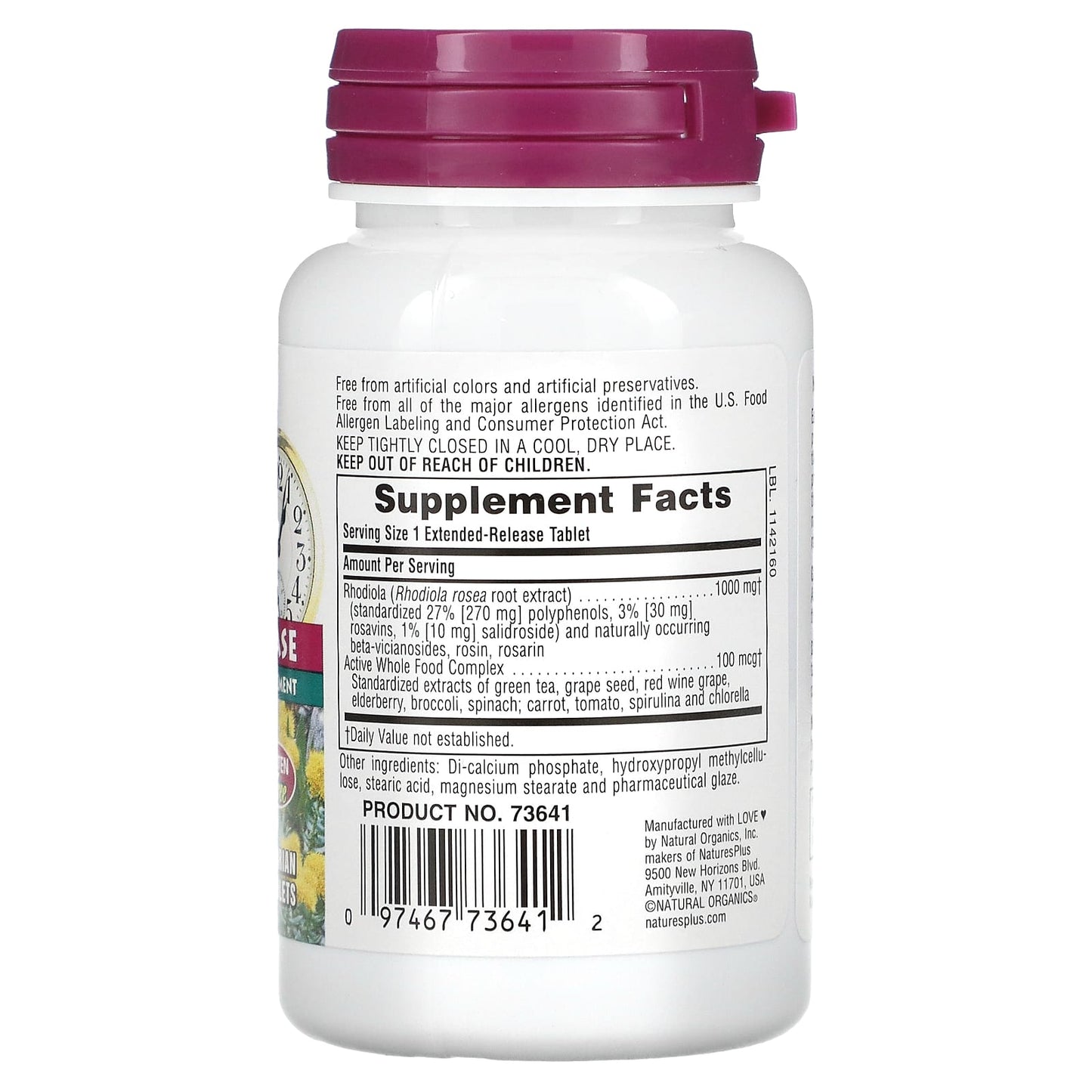 Nature's Plus, Herbal Actives, Rhodiola, Extended Release, 1,000 mg, 30 Tablets UPC 097467736412 | Hilife Vitamins