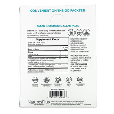 Nature's Plus, Collagen Peptides, 20 Stick Packets, 0.37 oz. (10.5 g) Each UPC 097467959675 | Hilife Vitamins
