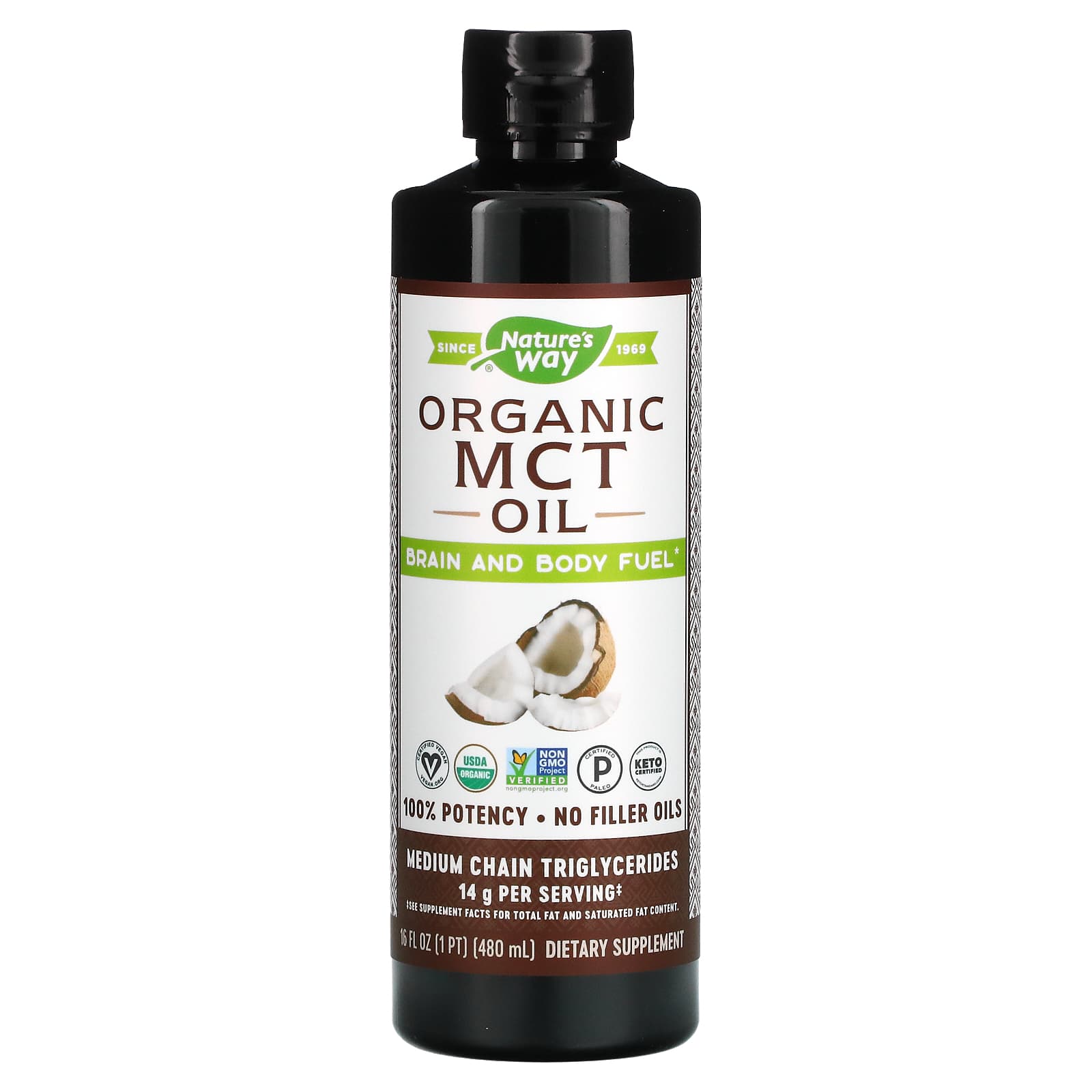 Nature’s Way, MCT Oil From Coconut 100% Potency, 16 Oz UPC 033674108956 | Hilife Vitamins