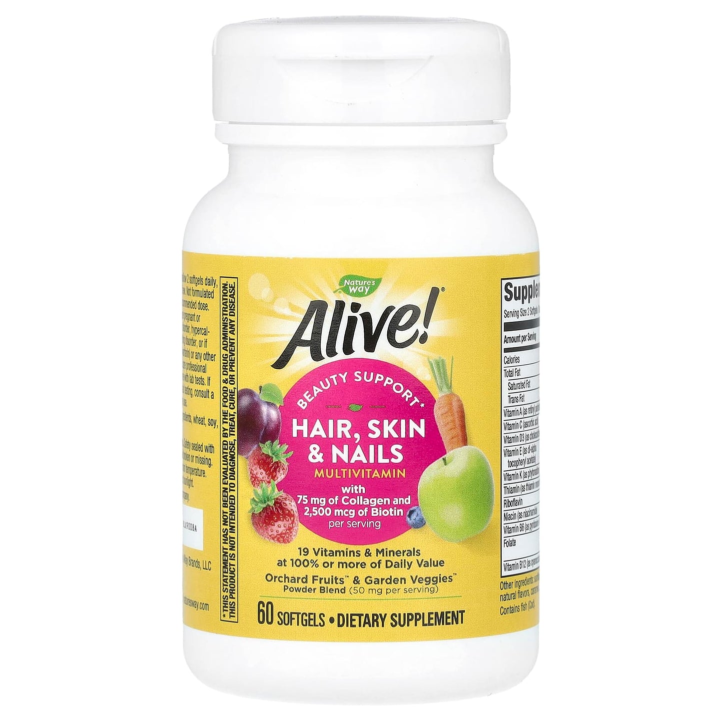 Nature’s Way, Alive! Hair, Skin & Nails Multi-Vitamin, Strawberry, 60 Softgels UPC 033674110942 | Hilife Vitamins