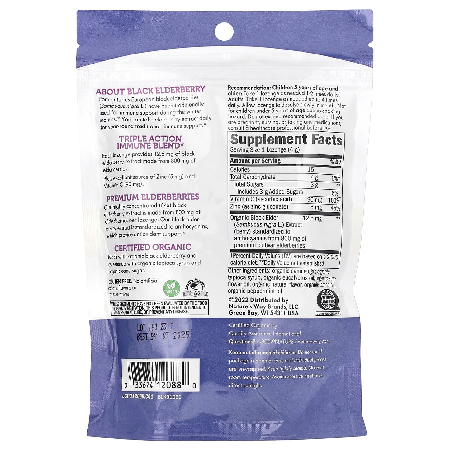 Nature’s Way, Sambucus Zinc Peppermint Flavor, 24 Lozenges UPC 033674120880 | Hilife Vitamins