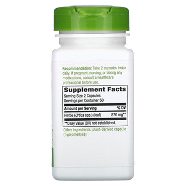 Nature’s Way, Nettles, 100 Vegetarian Capsules UPC 033674151501 | Hilife Vitamins