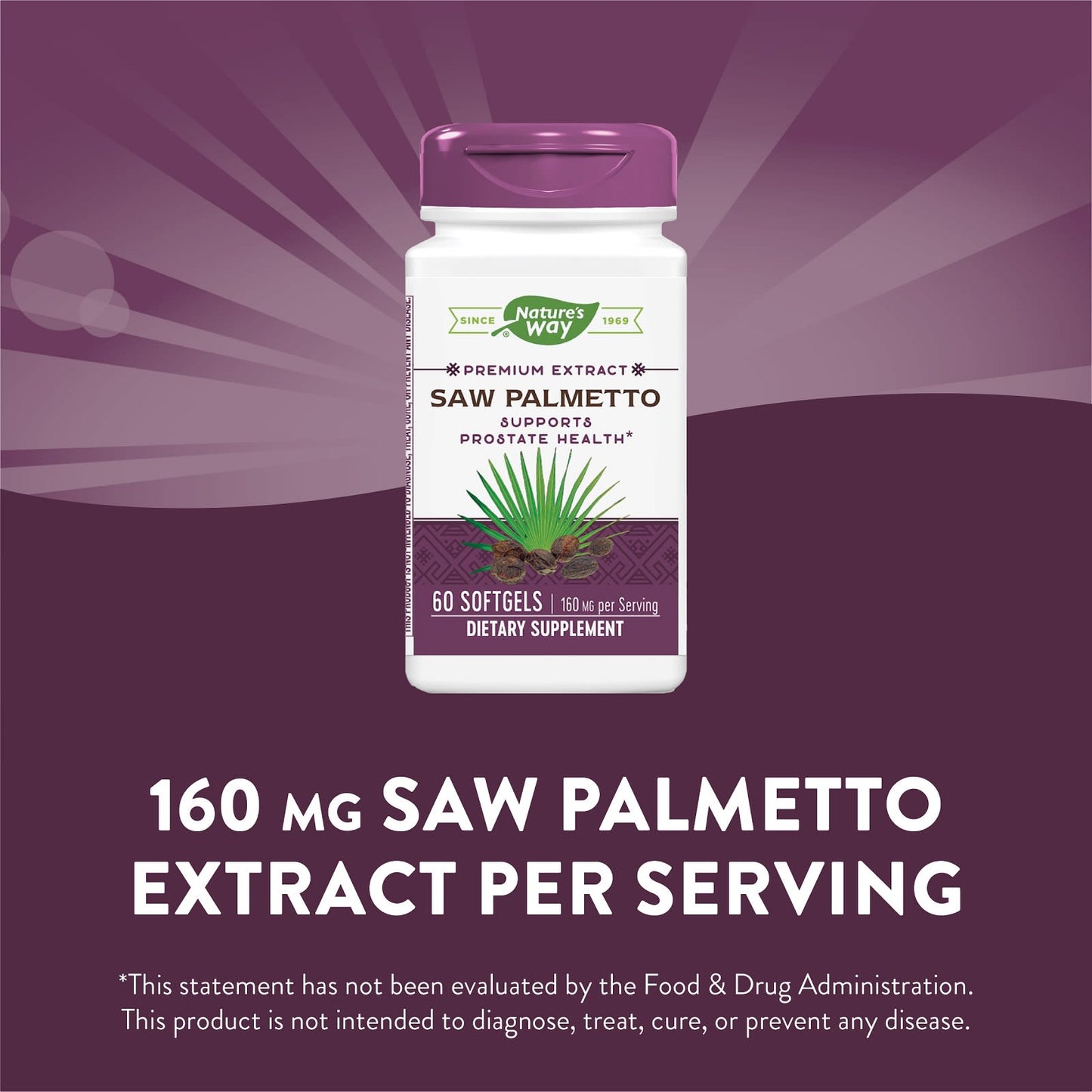 Nature’s Way, Saw Palmetto Standardized Extract, 60 Softgels UPC 033674628003 | Hilife Vitamins