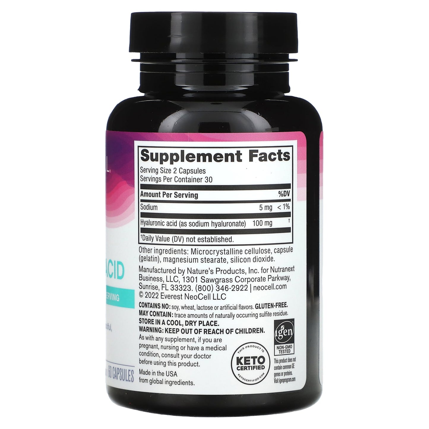 Neocell Laboratories, Hyaluronic Acid, 100 mg, 60 Capsules UPC 016185096646 | HiLife Vitamins
