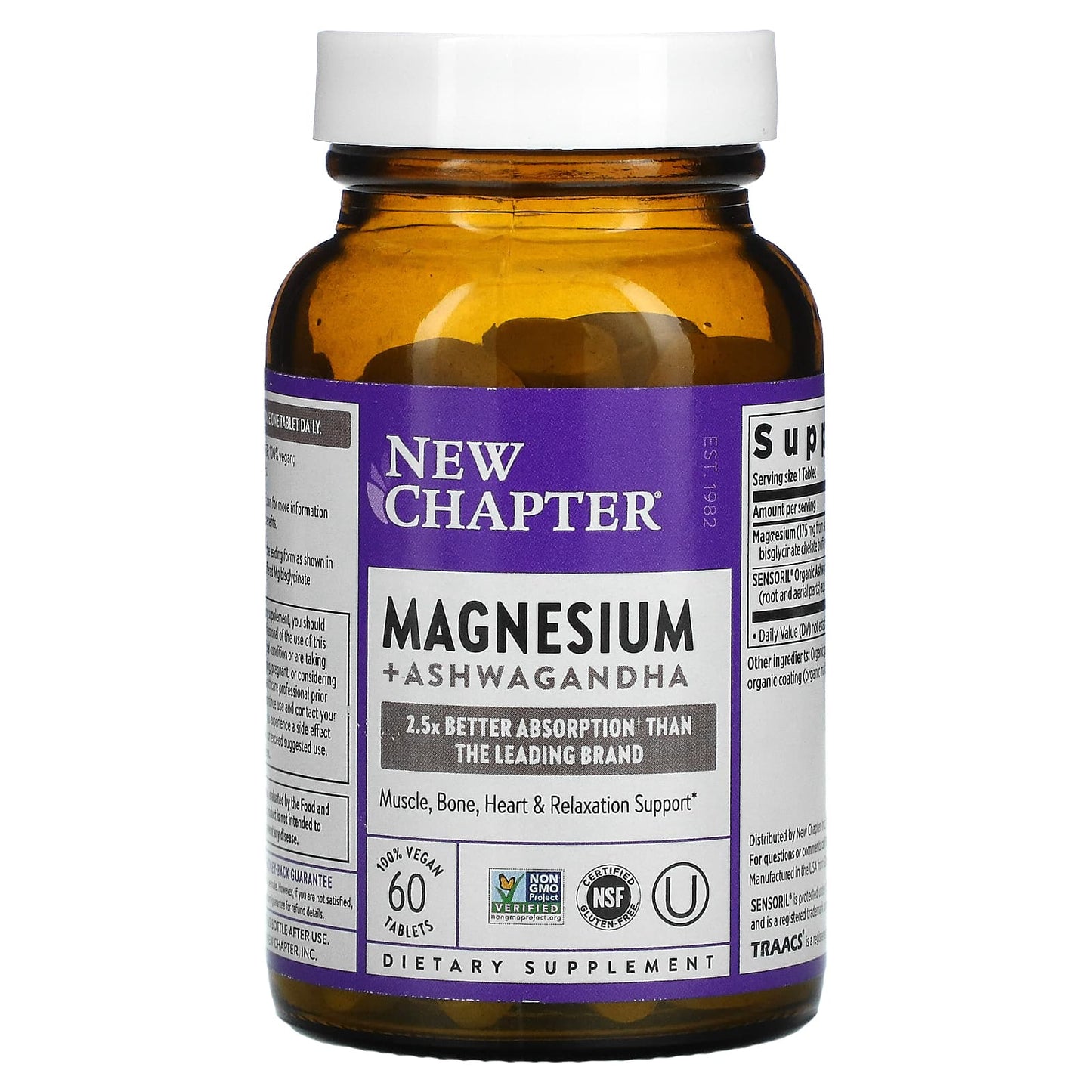 New Chapter, Magnesium + Ashwagandha, 60 Vegan Tablets UPC 727783902436 | HiLife Vitamins
