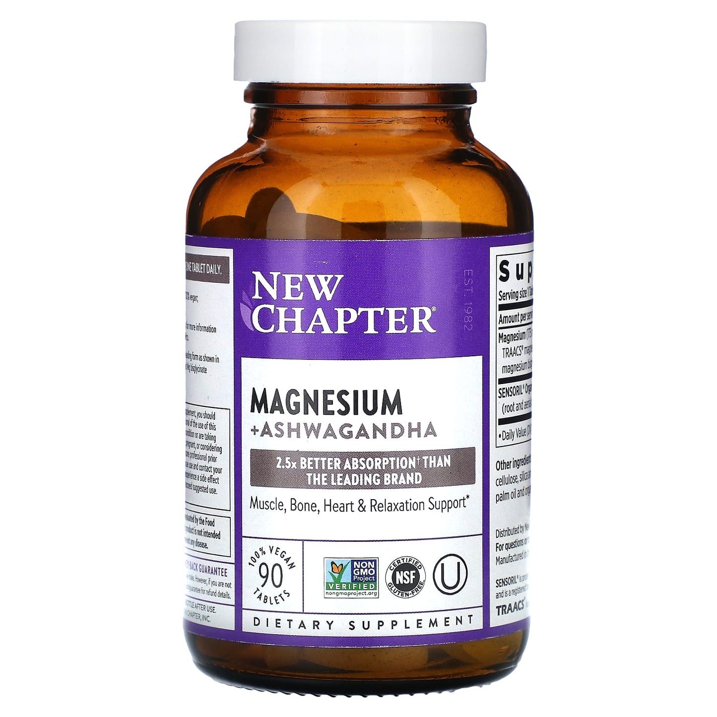 New Chapter, Magnesium + Ashwagandha, 90 Vegan Tablets UPC 727783904041 | HiLife Vitamins