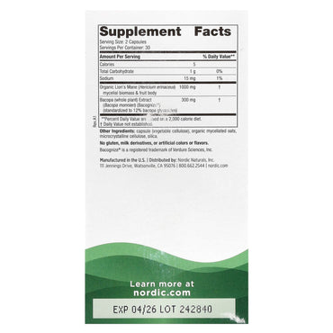 Nordic Naturals, Cognition Mushroom Complex, 60 Capsules UPC 768990015700 | HiLife Vitamins