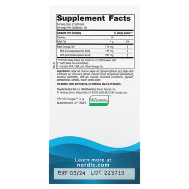 Nordic Naturals, Algae Omega, 715 mg, 60 Softgels UPC 768990016066 | HiLife Vitamins