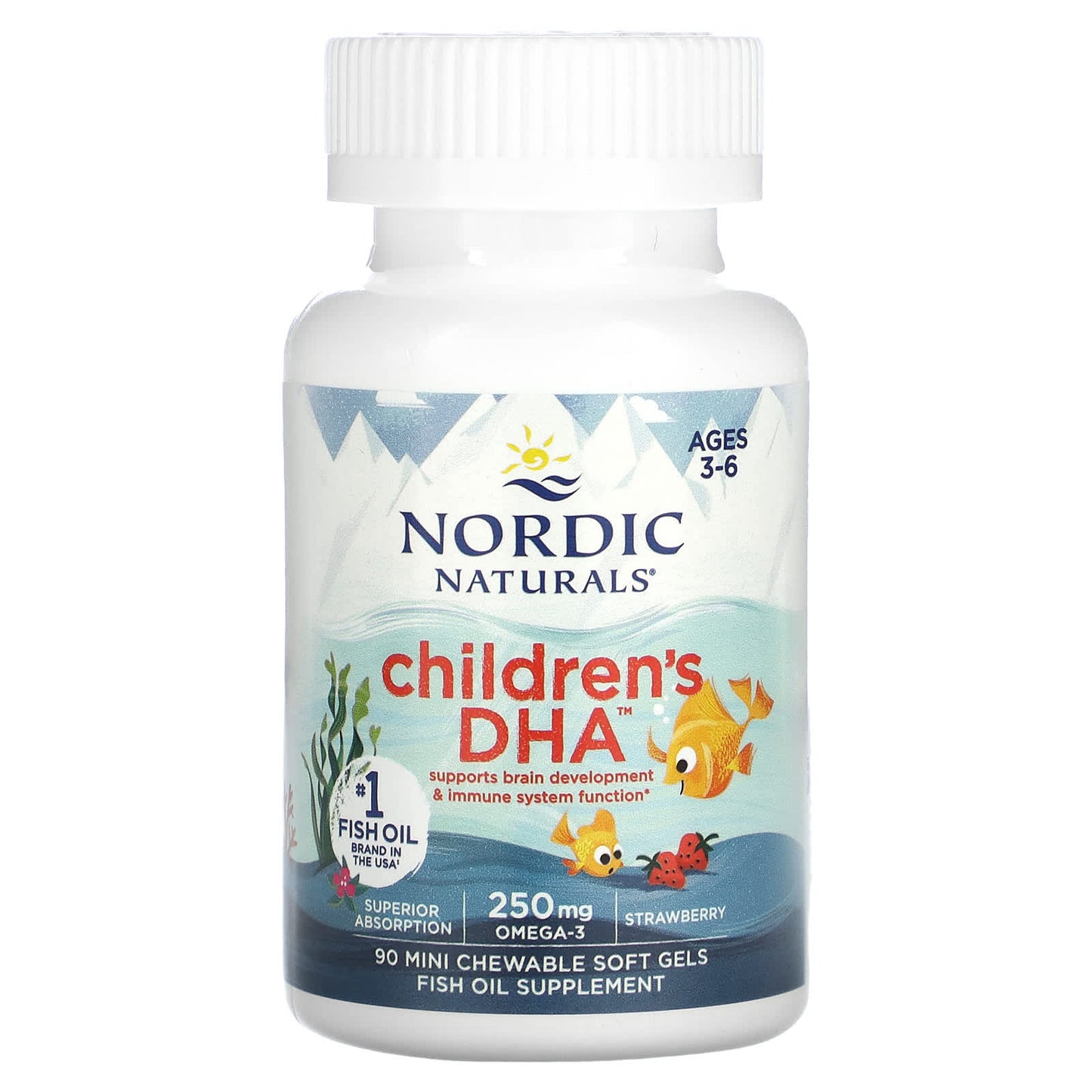 Nordic Naturals, Children's DHA, Ages 3-6, Strawberry, 90 Mini Chewable Soft Gels UPC 768990017100 | HiLife Vitamins