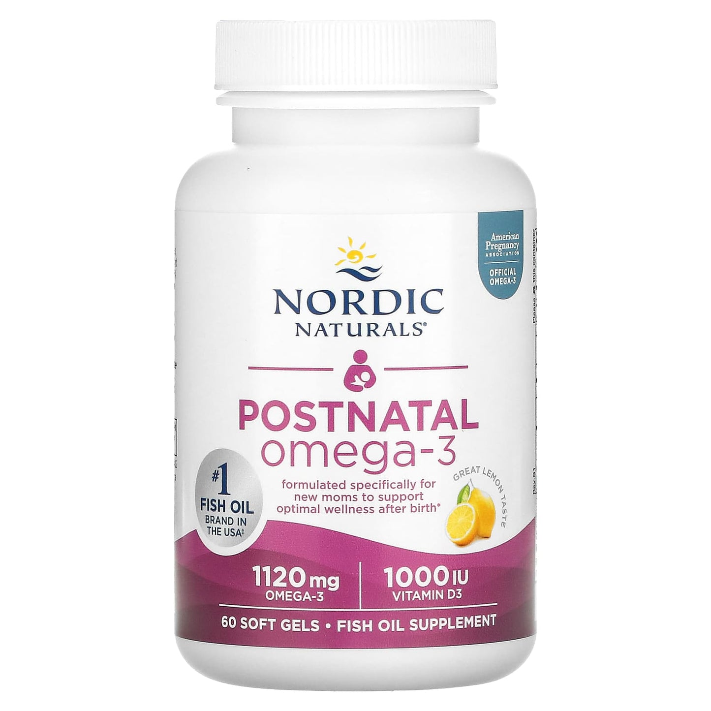 Nordic Naturals, Postnatal Omega-3, Lemon, 1,120 mg, 60 Softgels UPC 768990017582 | HiLife Vitamins