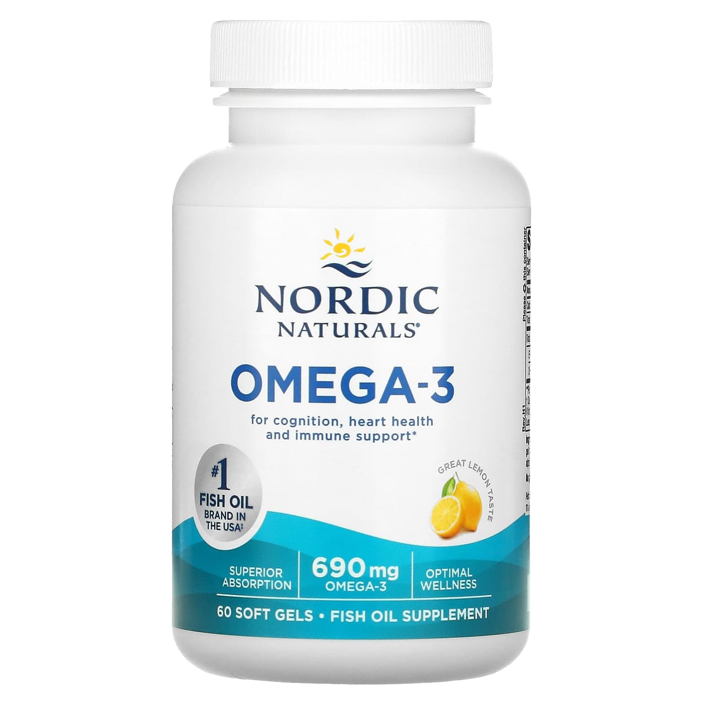 Nordic Naturals, Omega-3, Lemon, 690 mg, 60 Softgels UPC 768990017605 | HiLife Vitamins