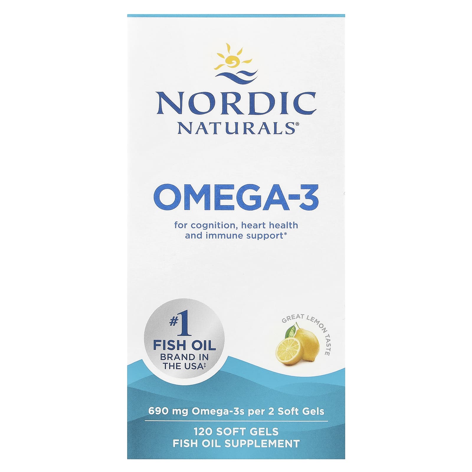 Nordic Naturals, Omega-3, Great Lemon, 690 mg, 120 Softgels UPC 768990027604 | HiLife Vitamins