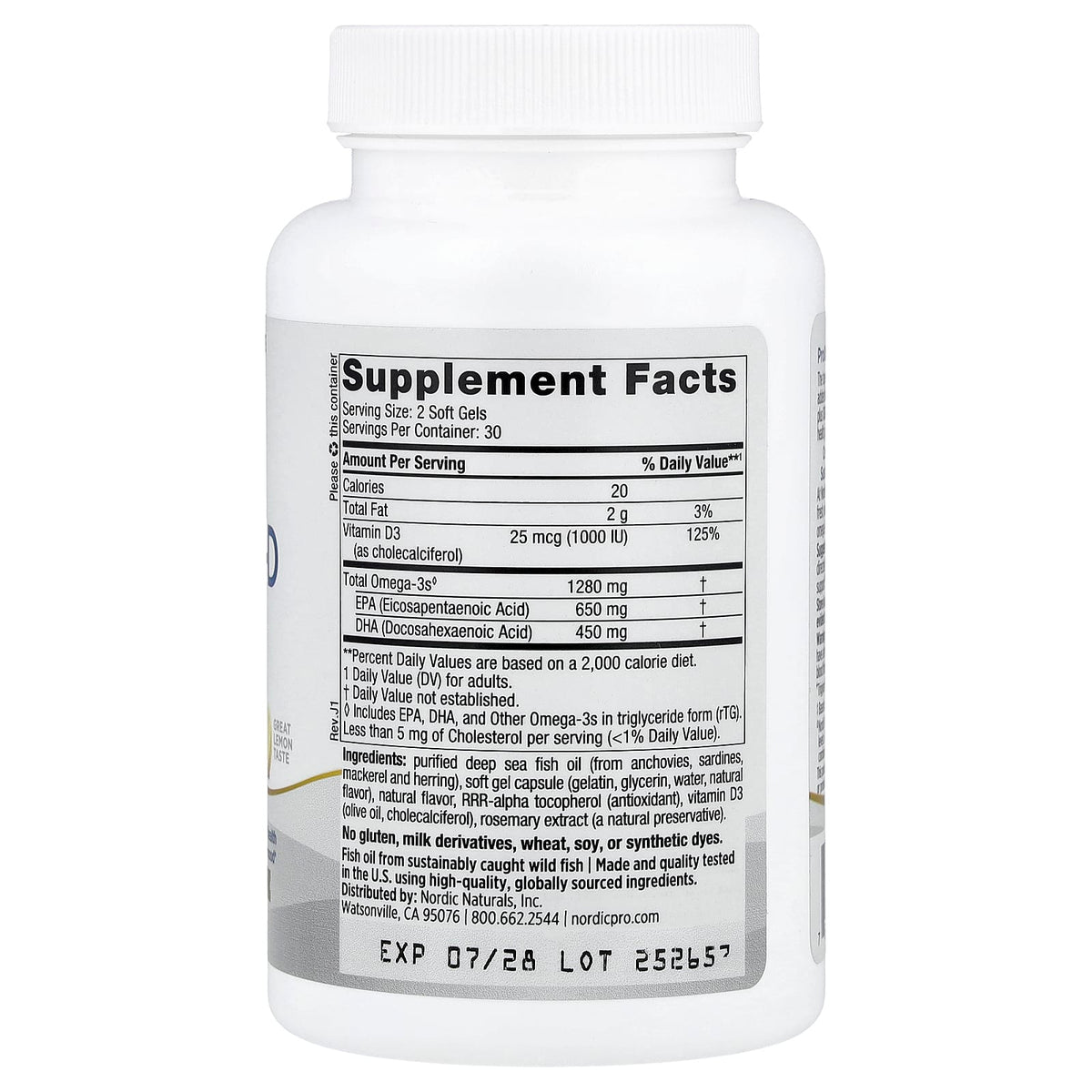 Nordic Naturals, ProOmega®-D, Lemon, 60 Soft Gels UPC 768990121241 | Hilife Vitamins