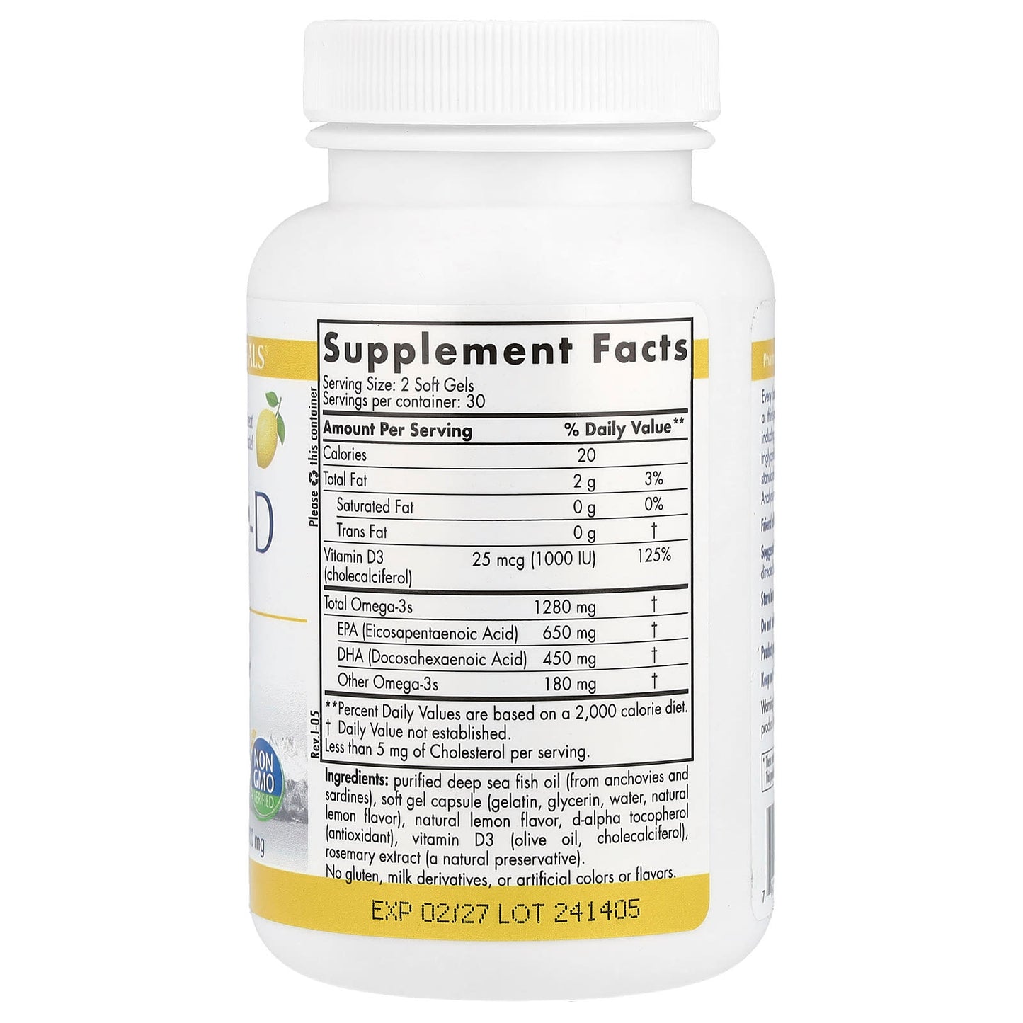 Nordic Naturals, ProOmega®-D, Lemon, 60 Soft Gels UPC 768990121241 | HiLife Vitamins