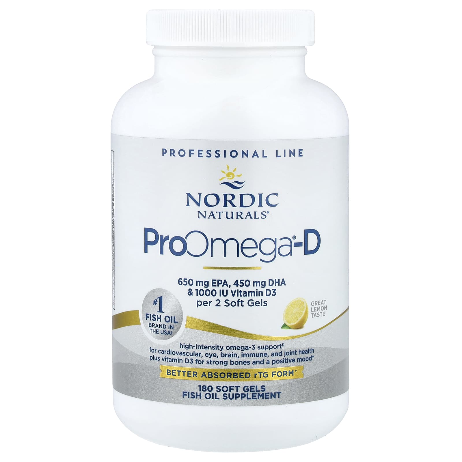 Nordic Naturals, ProOmega®-D, Lemon, 180 Soft Gels UPC 768990141249 | Hilife Vitamins