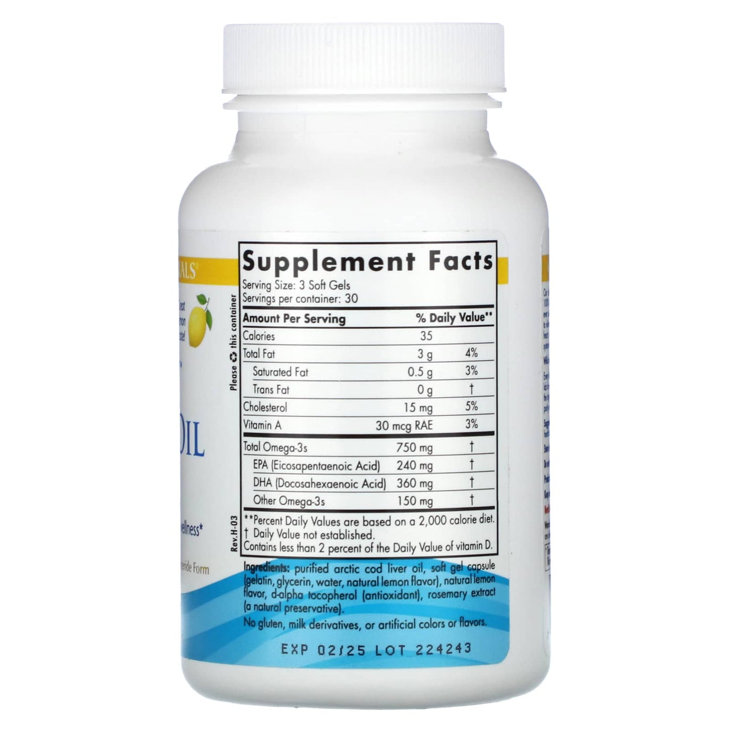 Nordic Naturals, Arctic Cod Liver Oil, Lemon, 750 mg, 90 Softgels UPC 768990577857 | HiLife Vitamins