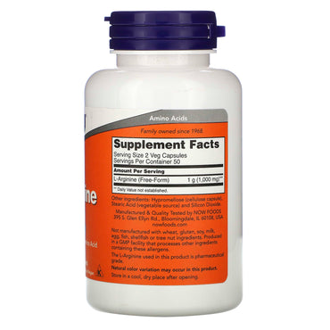 Now Foods, Arginine 500 mg, 100 Capsules UPC 733739000309 | HiLife Vitamins
