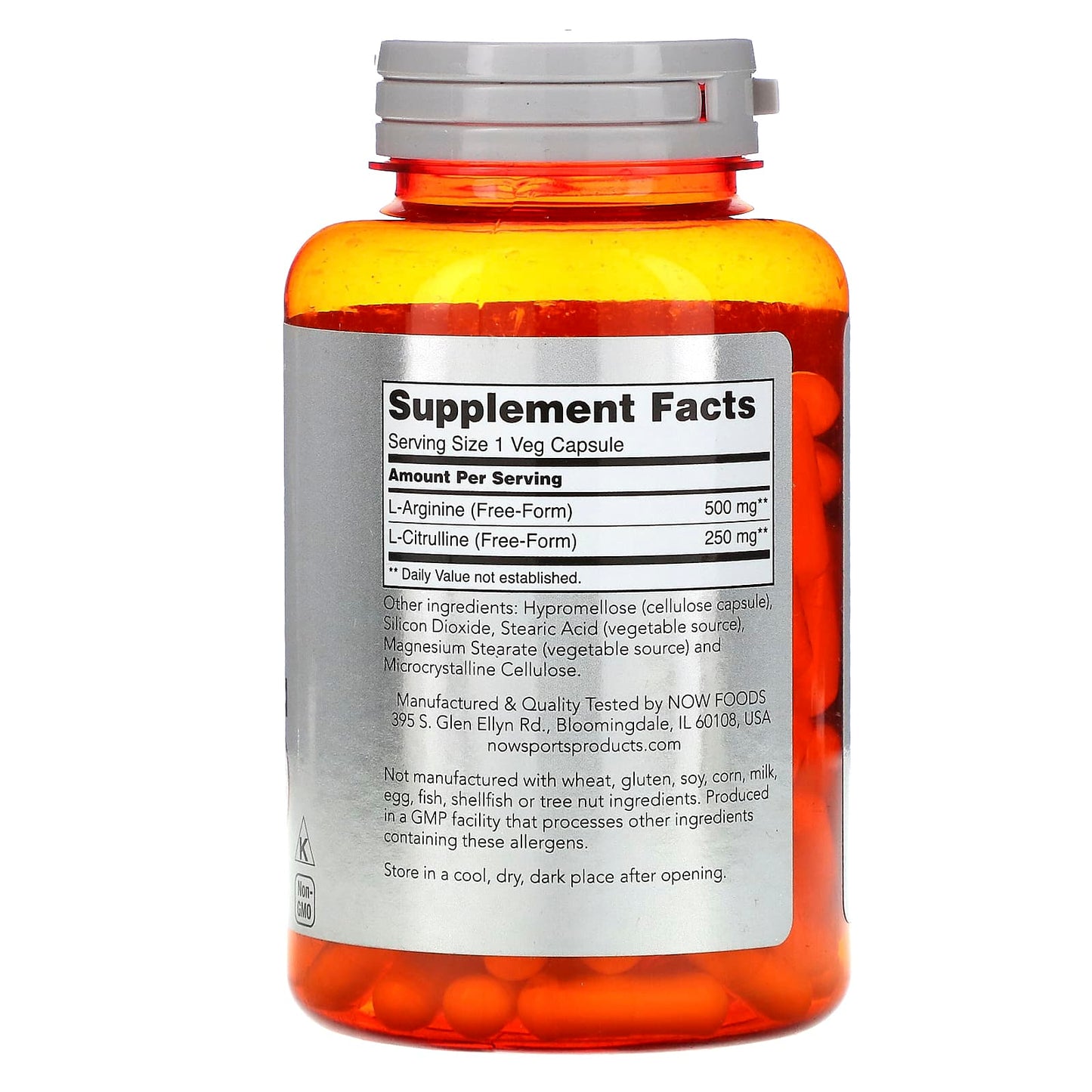 Now Foods, Arginine 500 Mg Citrulline 250 Mg, 120 Vegetarian Capsules UPC 733739000378 | HiLife Vitamins
