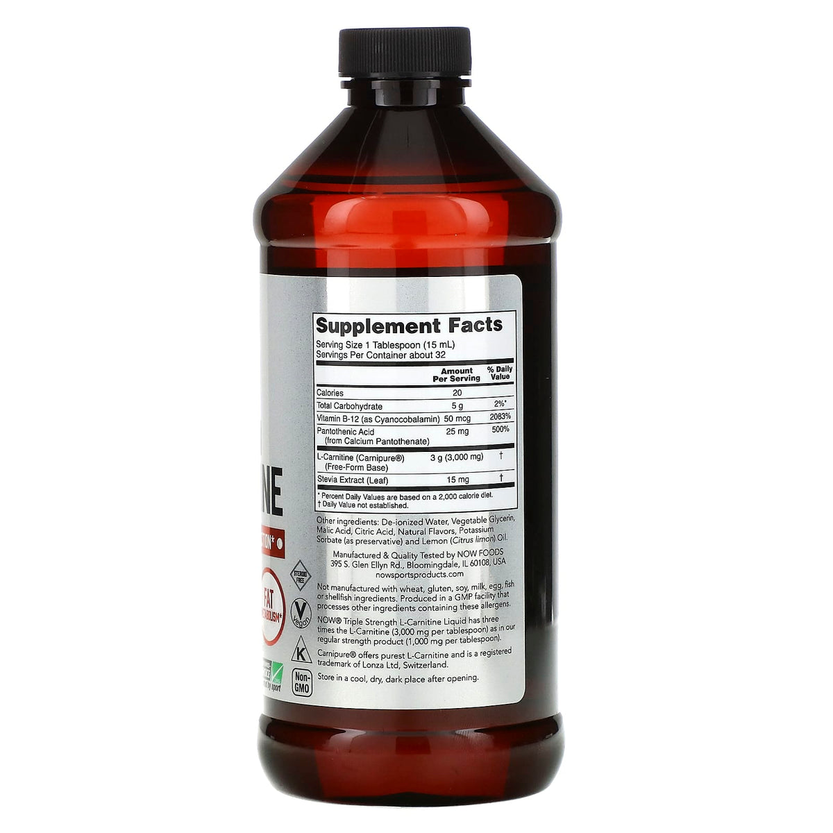 Now Foods, Carnitine 3000mg Citrus Flavor, 16 OZ Liquid UPC 733739000644 | Hilife Vitamins