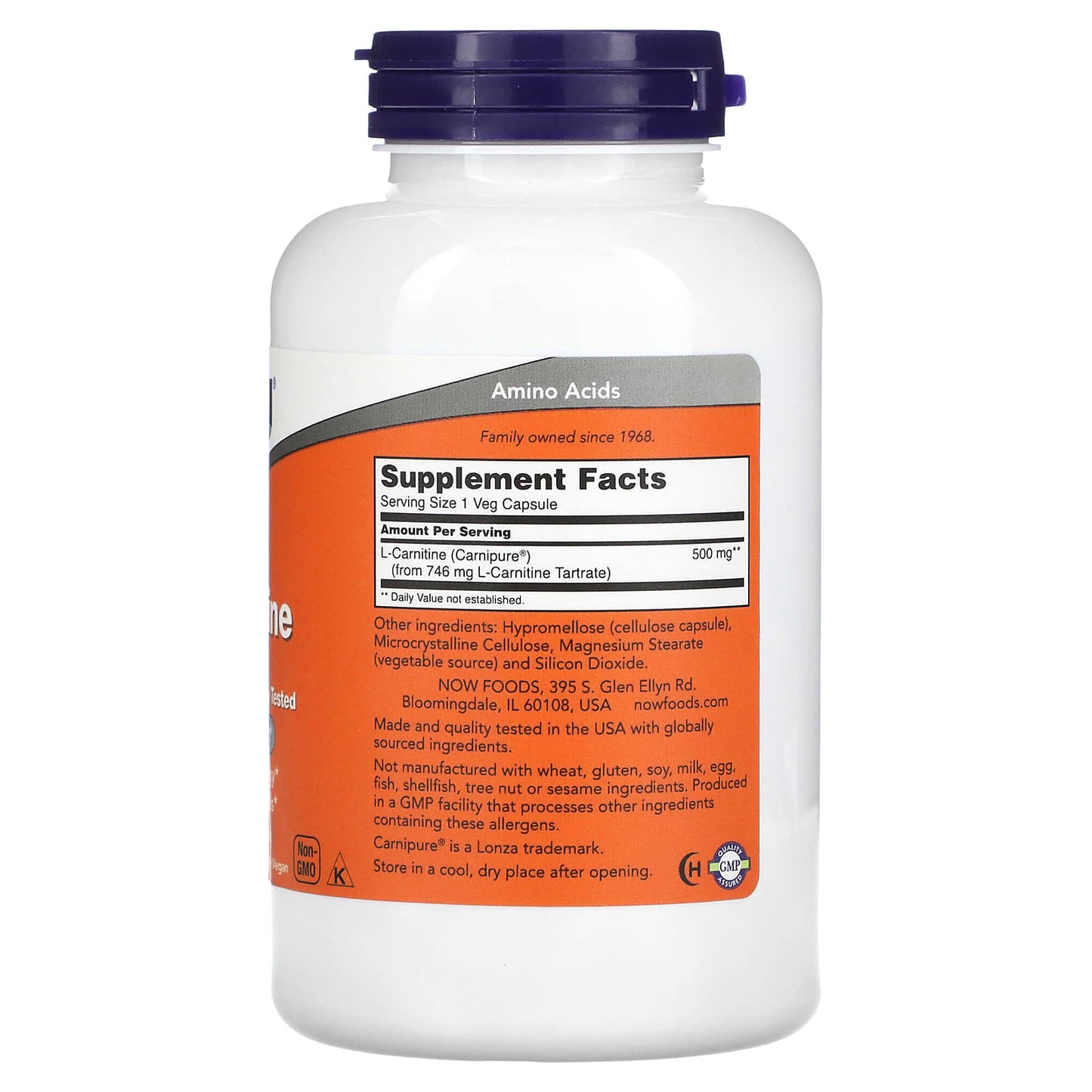 Now Foods, L-Carnitine, 500 mg, 180 Veg Capsules UPC 733739000736 | HiLife Vitamins