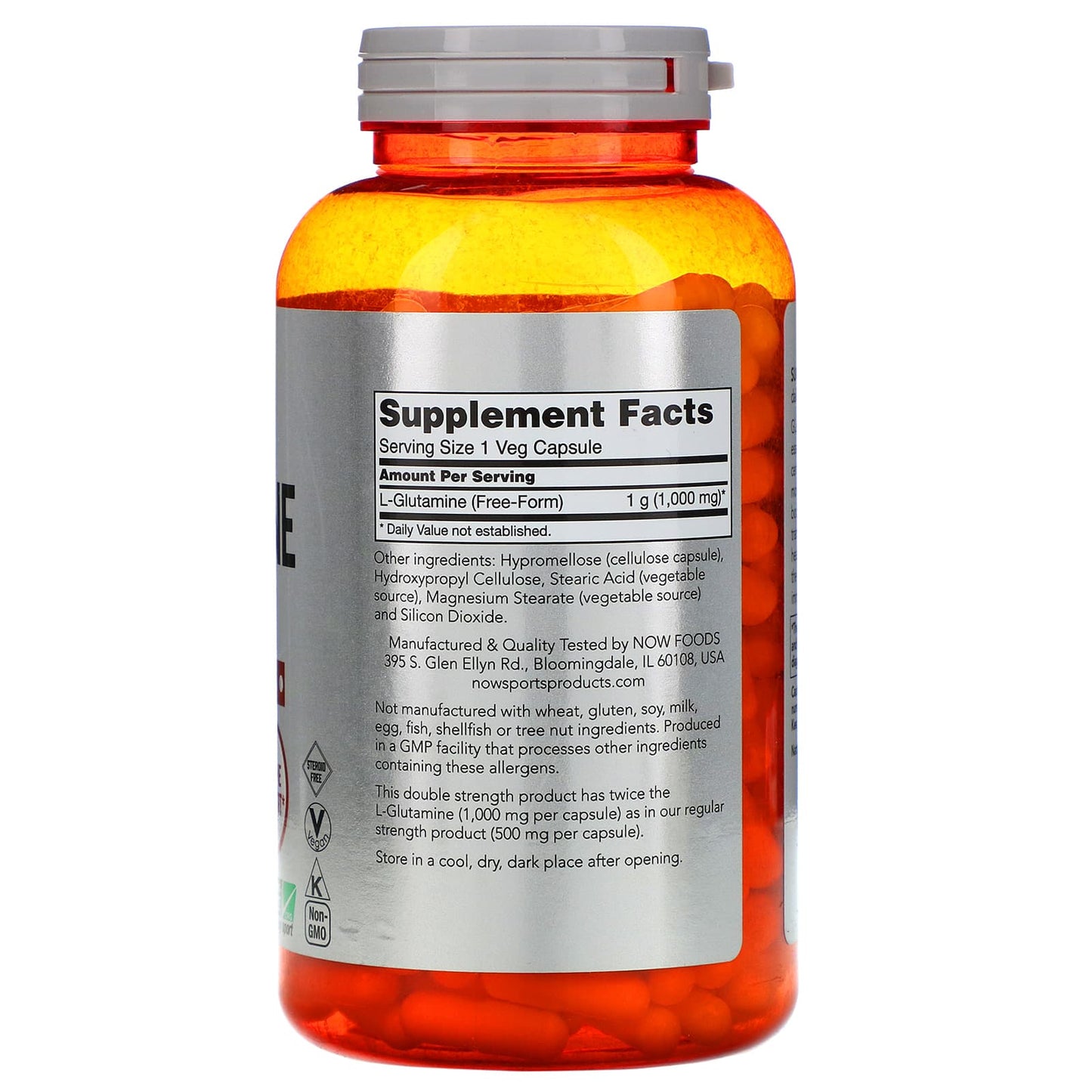 Now Foods, Sports, L-Glutamine, 1,000 mg, 240 Veg Capsules UPC 733739000910 | HiLife Vitamins