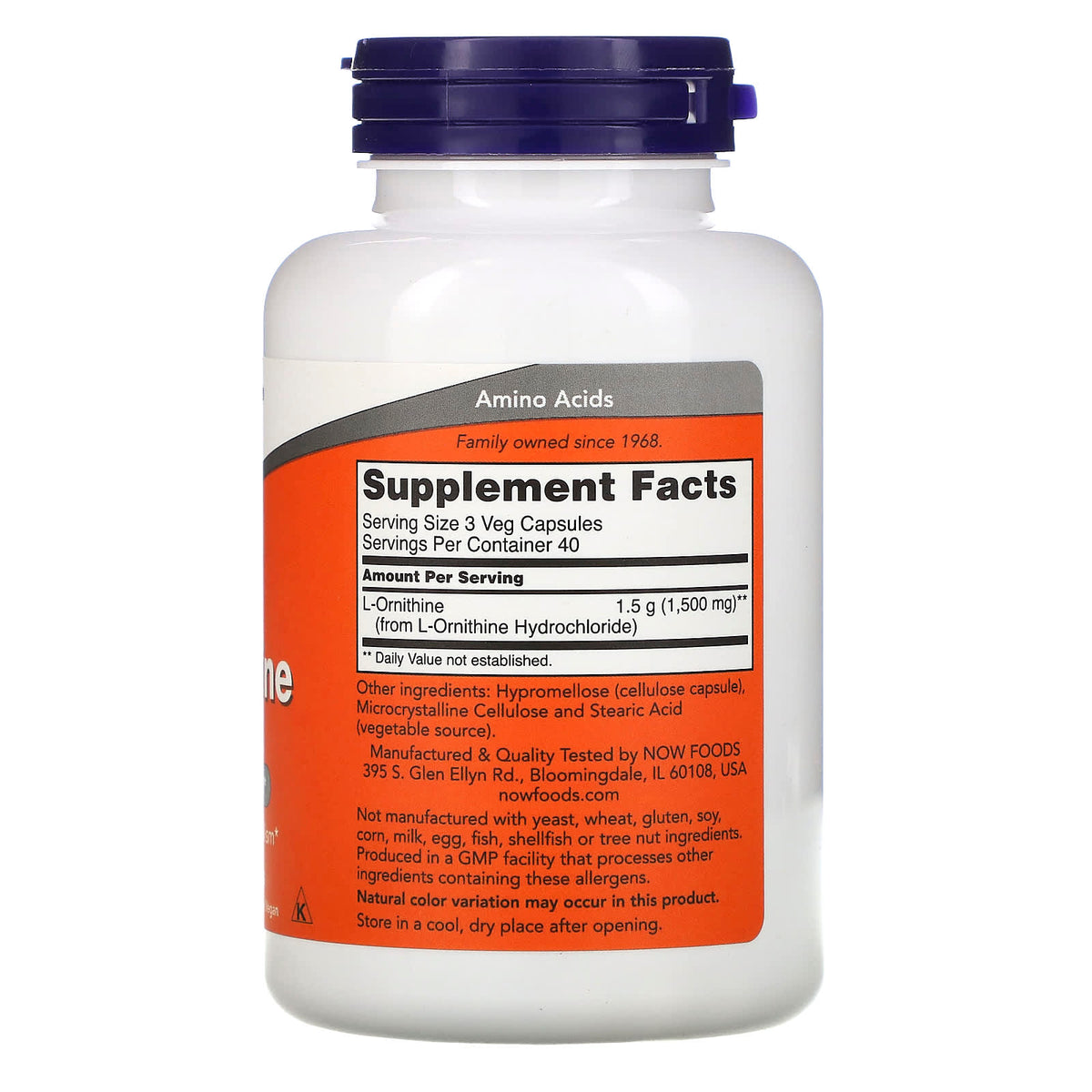 Now Foods, L-Ornithine 500mg, 120 Capsules UPC 733739001221 | Hilife Vitamins
