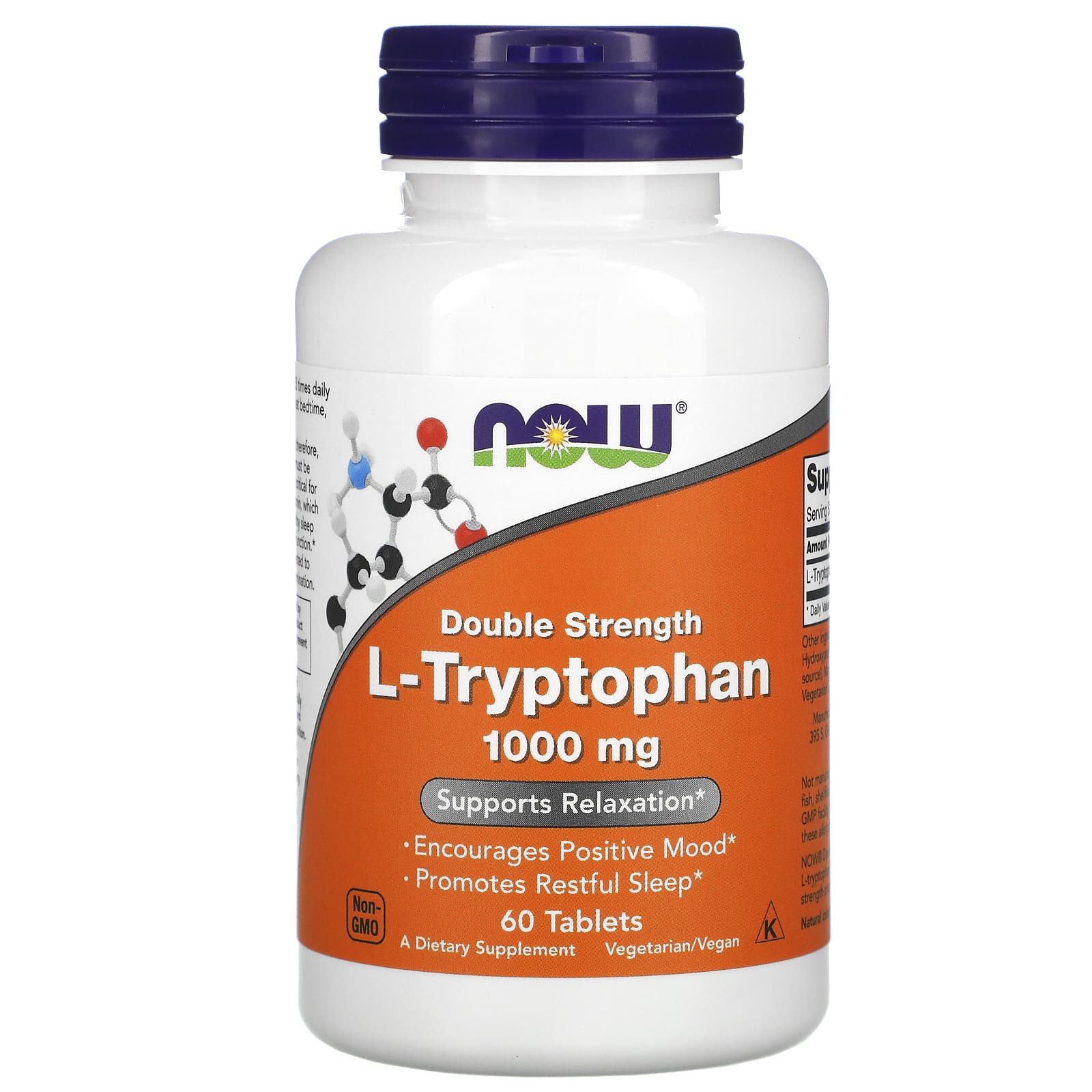 Now Foods, L-Tryptophan 1000 mg, 60 Tablets UPC 733739001696 | HiLife Vitamins