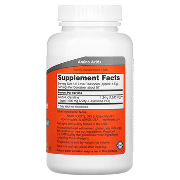 Now Foods, Acetyl L-Carnitine Pure Powder, 3 Oz UPC 733739002082 | HiLife Vitamins
