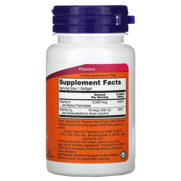 Now Foods, A & D 10,000/400, 100 Softgels UPC 733739003508 | HiLife Vitamins