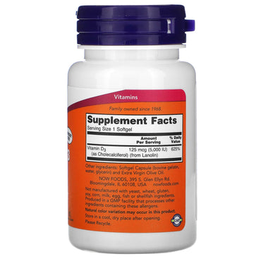 Now Foods, D-3 5000 IU Olive Oil Base, 240 Softgels UPC 733739003737 | HiLife Vitamins