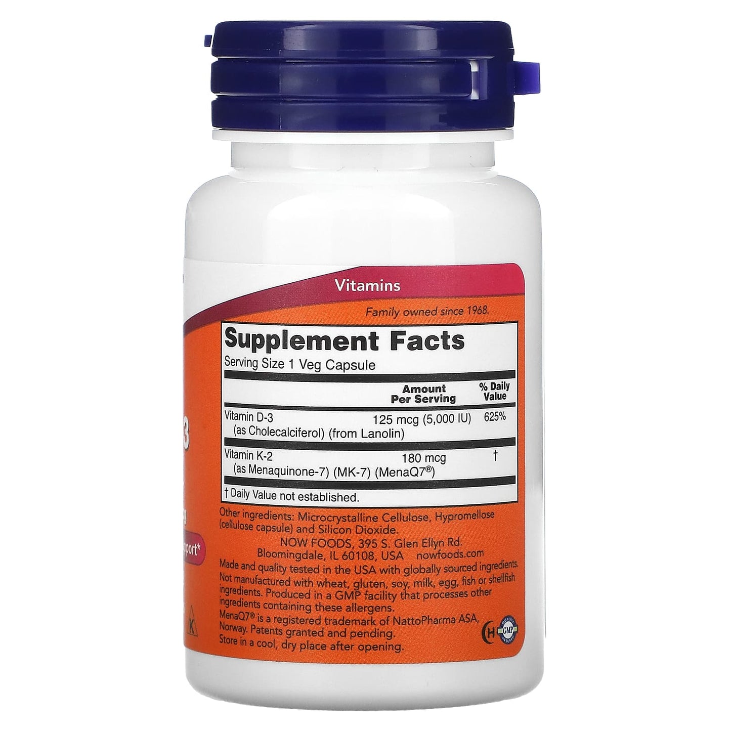 Now Foods, Mega D-3 & Mk-7, 60 Vegetarian Capsules UPC 733739003843 | HiLife Vitamins