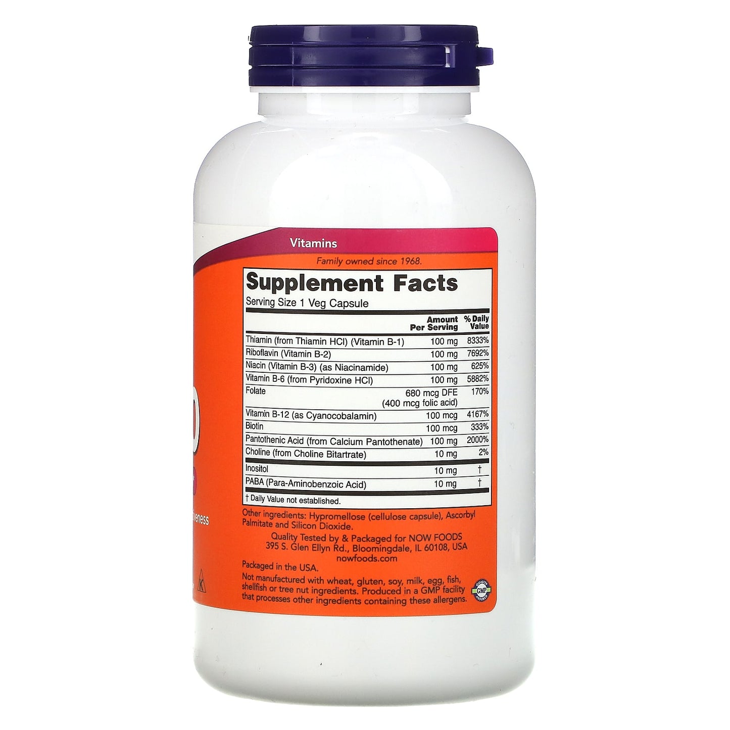 Now Foods, B-100, 250 Capsules UPC 733739004383 | HiLife Vitamins