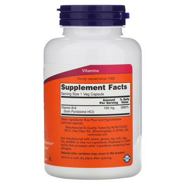Now Foods, B-6 100mg, 250 Capsules UPC 733739004581 | HiLife Vitamins