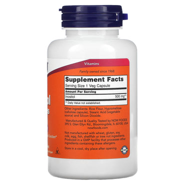 Now Foods, Inositol 500mg New, 100 Vegetarian Capsules UPC 733739004758 | HiLife Vitamins