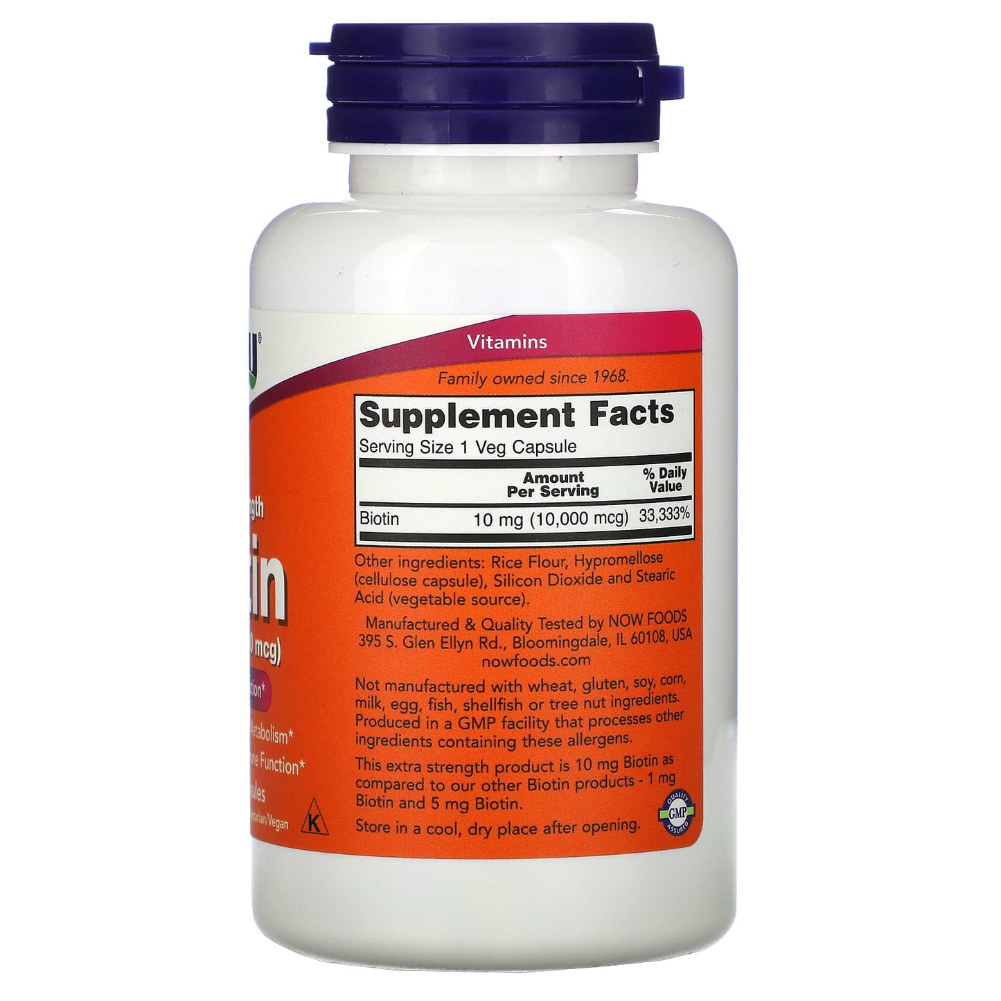 Now Foods, Biotin 10 mg Extra Strength, 120 Veg Capsules UPC 733739004796 | HiLife Vitamins