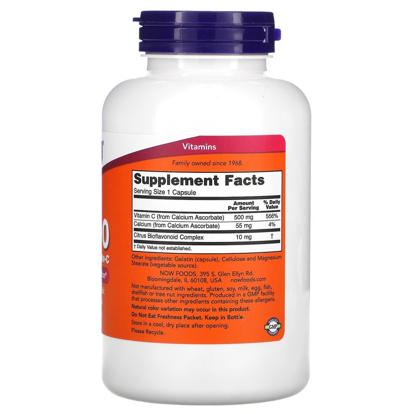 Now Foods, C-500 ASCORBATE 250, 250 Capsules UPC 733739006776 | HiLife Vitamins