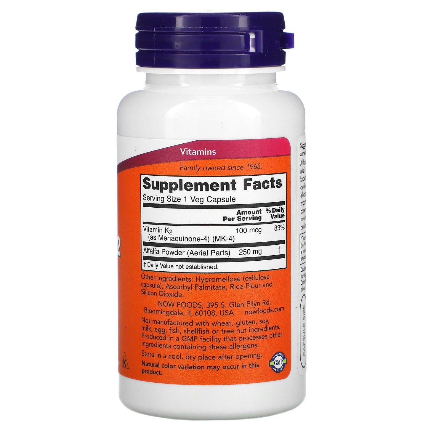 Now Foods, Vitamin K-2, 100 mcg, 100 Veg Capsules UPC 733739009906 | HiLife Vitamins