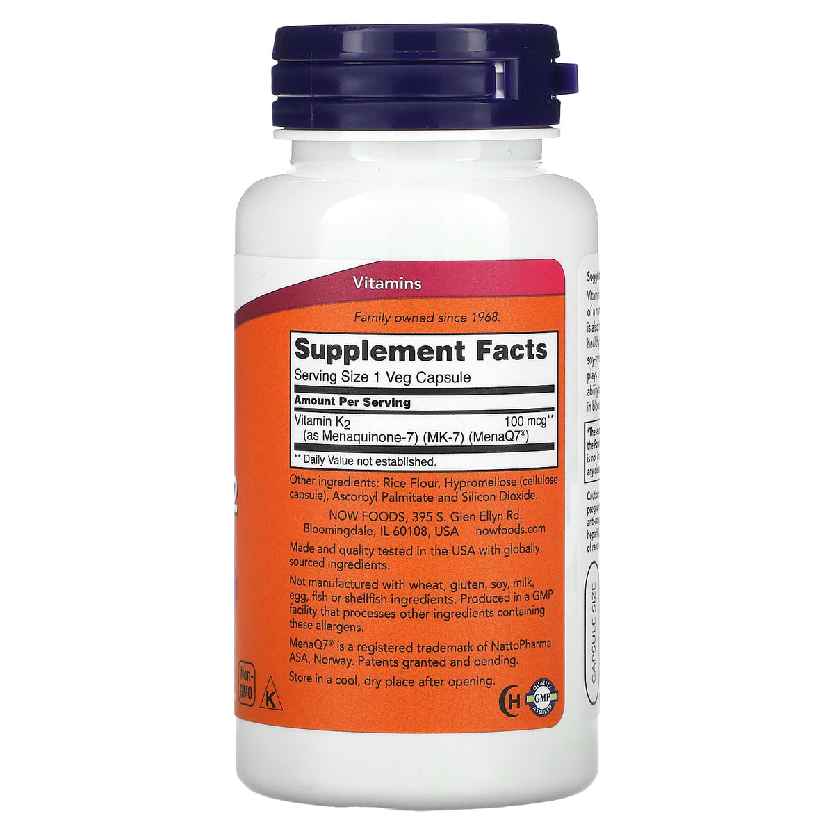 Now Foods, Vitamin K-2 (Mk7) 100 Mcg, 120 Vegetarian Capsules UPC 733739009937 | Hilife Vitamins