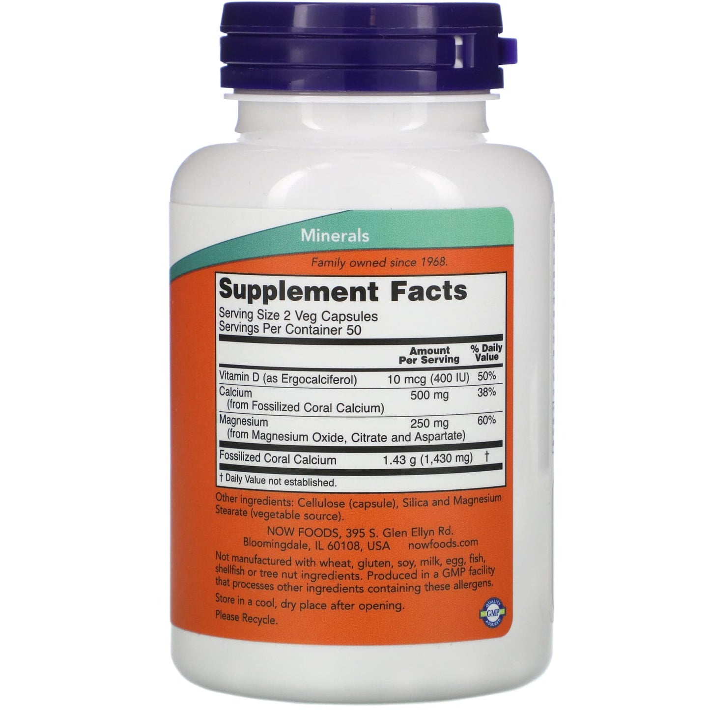 Now Foods, Coral Calcium+Mag+Vitamin D, 100 Vegetarian Capsules UPC 733739012760 | HiLife Vitamins