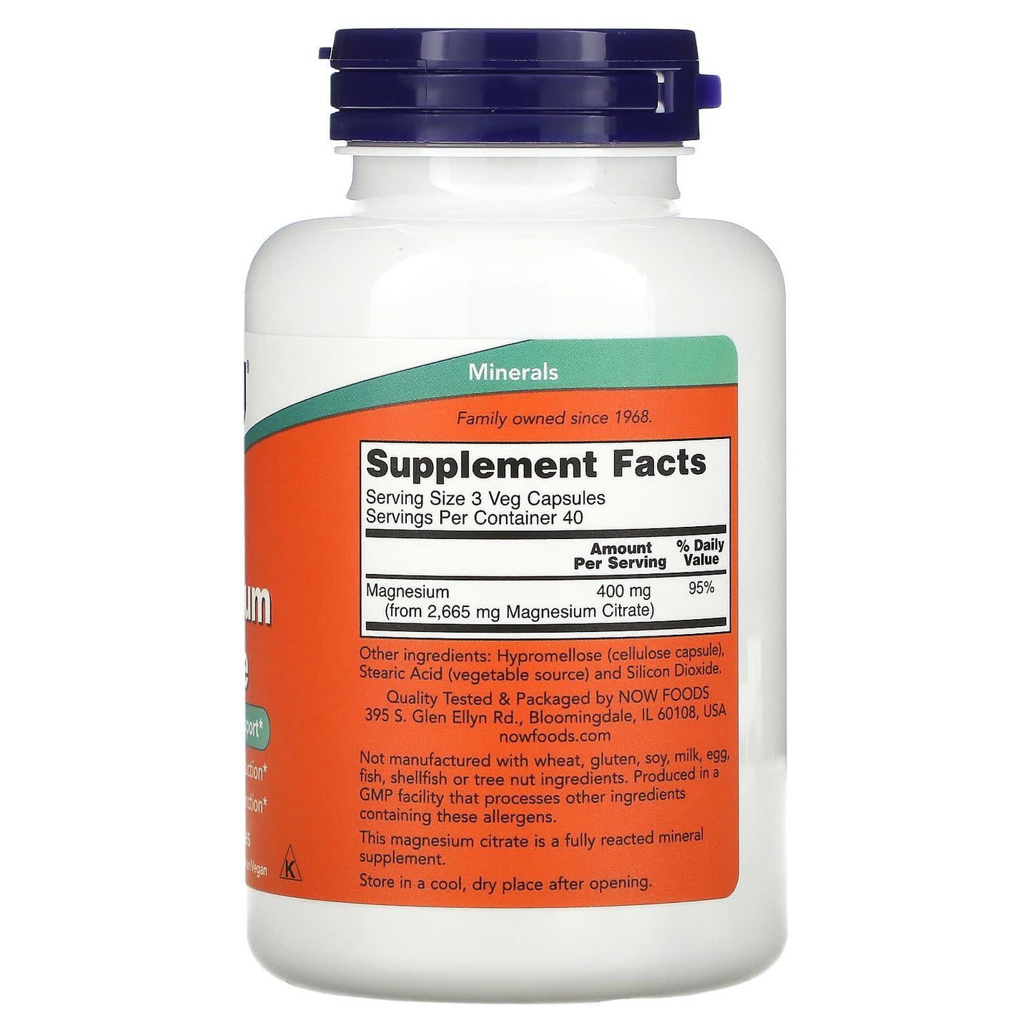 Now Foods, Magnesium Citrate 500 mg, 120 Veg Capsules UPC 733739012944 | HiLife Vitamins
