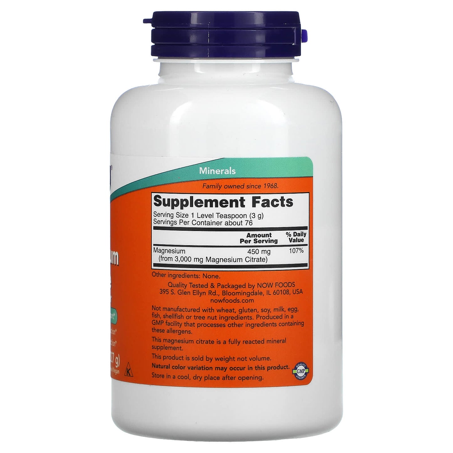 Now Foods, Magnesium Citrate Pure Powder, 8 Oz UPC 733739012951 | HiLife Vitamins