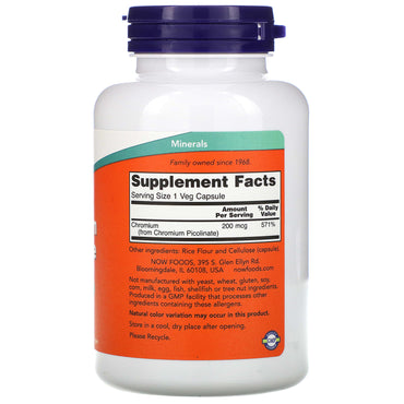 Now Foods, Chromium Picolinate 200 mcg, 250 Capsules UPC 733739014221 | HiLife Vitamins